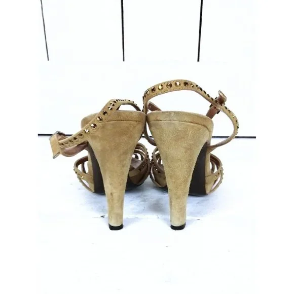 Ernesto Esposito suede jeweled open toe t strap high heel strappy shoe 38 - Picture 5 of 7